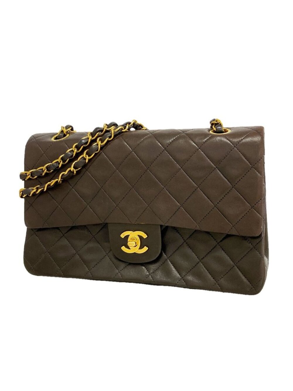 Chanel Shoulder Bag Quilted Lambskin Black Gold